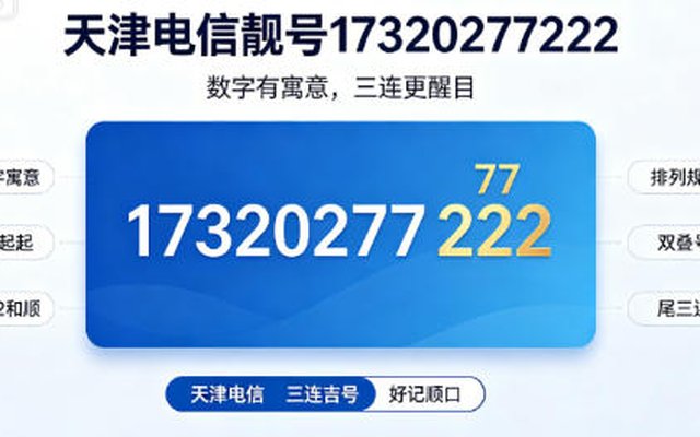 天津电信手机靓号 17320277222 三连吉号藏美好寓意 天津电信手机靓号 17320277222 三连吉号藏美好寓意